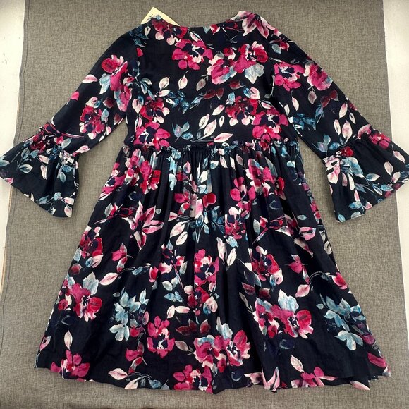 NEW! Bombay Paisley Babydoll Dress Womens XS Floral Navy‎ Blue Fusia 100% Cotton - Picture 11 of 16